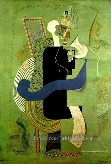 Homme assis au verre Femme et Man 1914 cubiste Pablo Picasso Peintures à l'huile